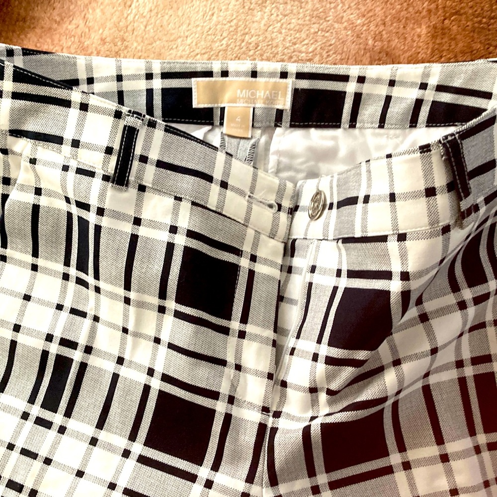 Black and white plaid pants. Full length Michael Kors silver button